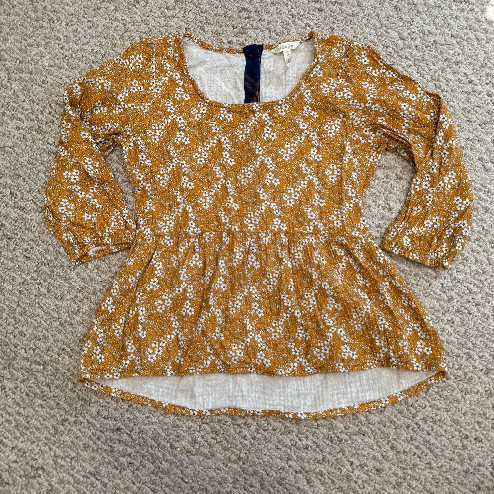 Matilda Jane womens mustard Shirt Top Floral Print cotton 3/4 Sleeve Size S BOHO
